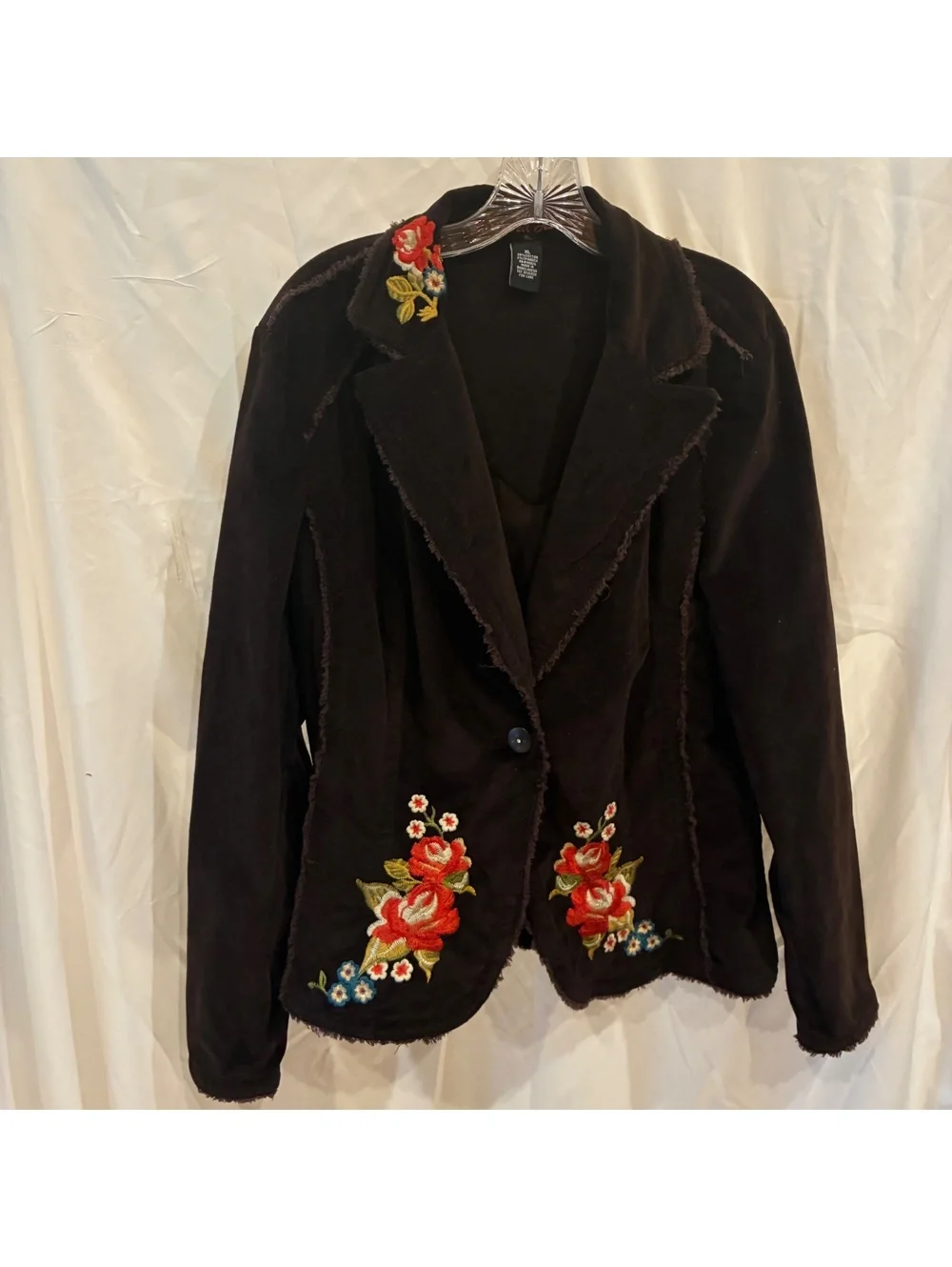 Vintage Kikit Jeans Womans Sz XL Brown Boho Floral Western Corduroy Chic Blazer